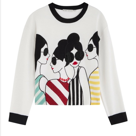 New-Alice + Olivia Gleeson Embellished Stretch-wool Jumper White